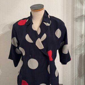 Linda Allard for Ellen Tracy 100% Silk Short Sleeve Navy Blouse Size 2
